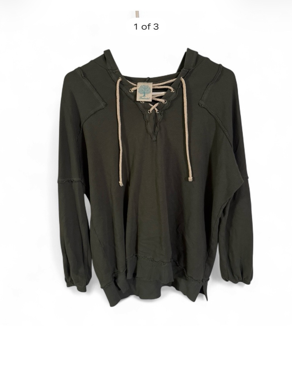 Freeloader Olive Green Lace-Up V-Neck Hoodie Sweater